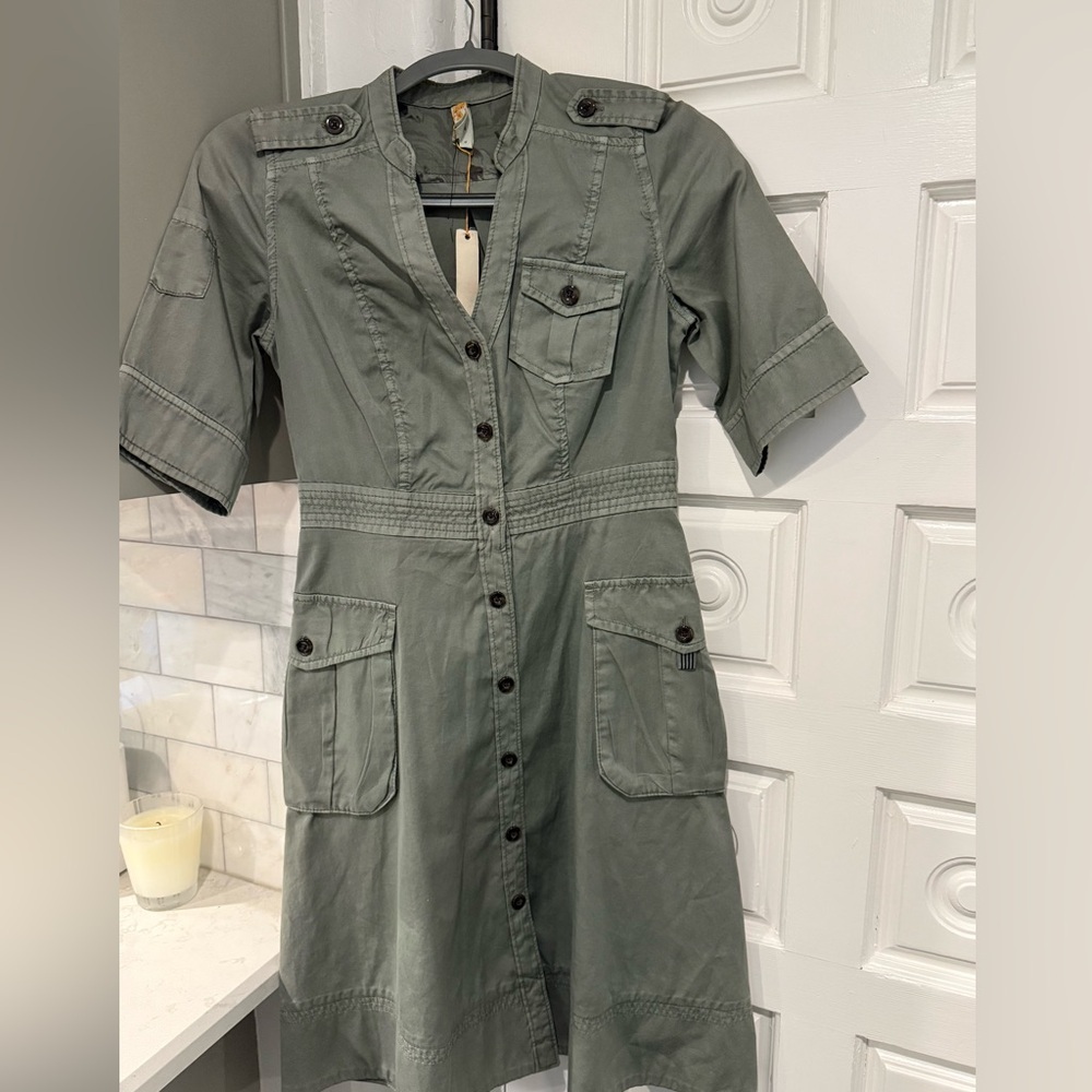NWT MAEVE by Anthropologie olive green cargo mini dress XS - Picture 2 of 8